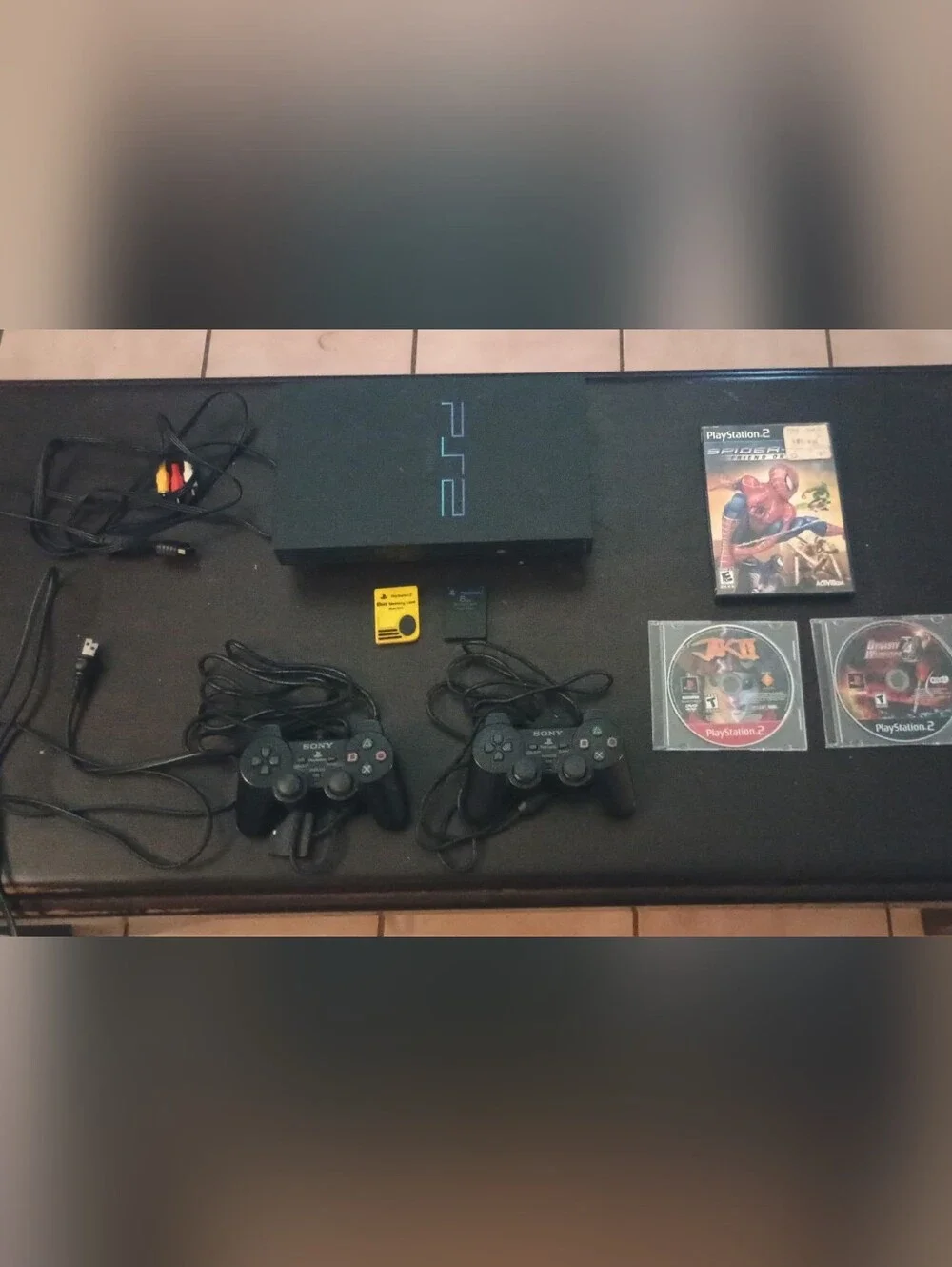 Sony PlayStation 2 Fat Black Console with Black Dual Controllers and Games